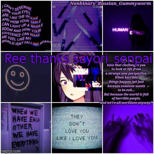 Thanks!! | Ree thanks sayori_senpai | image tagged in yuri temp | made w/ Imgflip meme maker