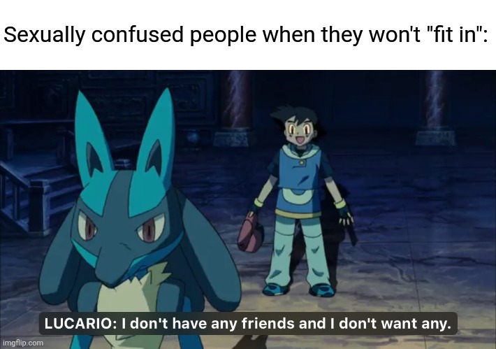 Gay_irl | Sexually confused people when they won't "fit in": | image tagged in memes,lgbtq,lucario,me irl,roasted,relatable | made w/ Imgflip meme maker