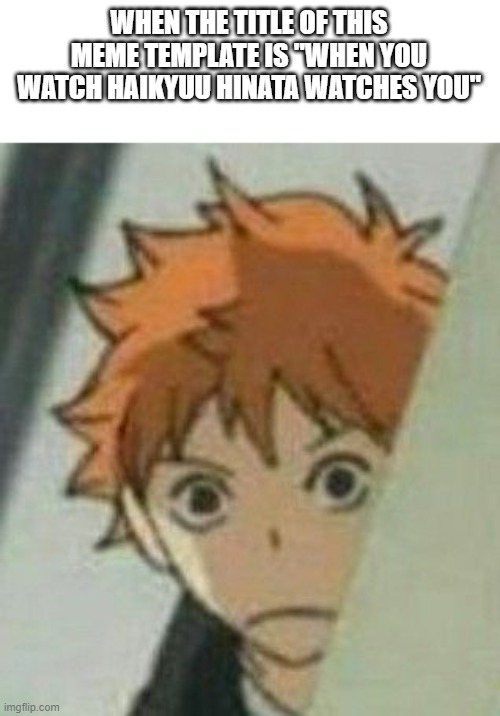Finally, a Haikyuu stream that has been found and will become great | WHEN THE TITLE OF THIS MEME TEMPLATE IS "WHEN YOU WATCH HAIKYUU HINATA WATCHES YOU" | image tagged in when you watch haikyuu hinata watches you,memes | made w/ Imgflip meme maker