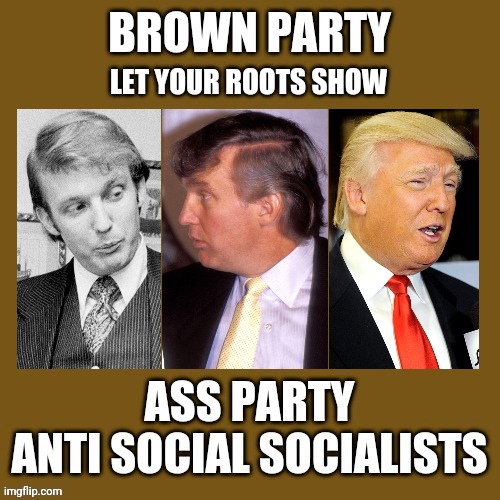 Trumps brown hair Brown shift confirmed | LET YOUR ROOTS SHOW | image tagged in donald trump,brown hair,brown shift confirmed,caga,ass party,brown party | made w/ Imgflip meme maker