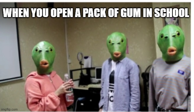 Fish Stare Gum School | WHEN YOU OPEN A PACK OF GUM IN SCHOOL | image tagged in fish stare | made w/ Imgflip meme maker