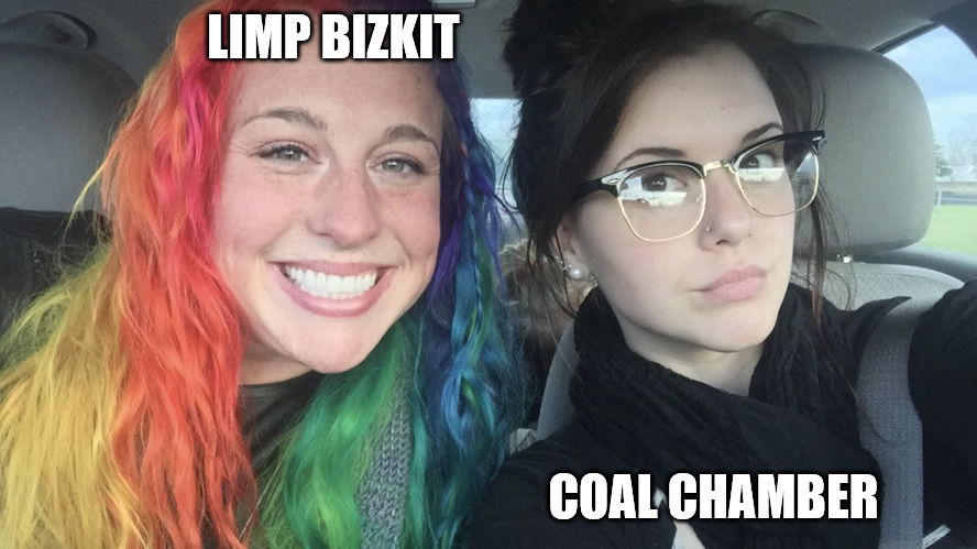 rainbow hair and goth | LIMP BIZKIT; COAL CHAMBER | image tagged in rainbow hair and goth,limp bizkit,coal chamber,nu metal | made w/ Imgflip meme maker