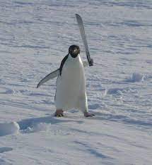 a penguin holding a machete Blank Meme Template