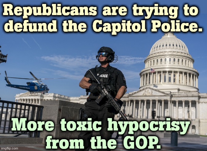 140 Capitol police were hospitalized after Trump's January 6th coup attempt. And now the GOP wants to cut their budget. | Republicans are trying to 
defund the Capitol Police. More toxic hypocrisy 
from the GOP. | image tagged in police,trump,coup,gop,republican,hypocrisy | made w/ Imgflip meme maker