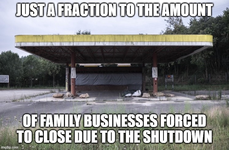 Out Of Business | JUST A FRACTION TO THE AMOUNT OF FAMILY BUSINESSES FORCED TO CLOSE DUE TO THE SHUTDOWN | image tagged in out of business | made w/ Imgflip meme maker