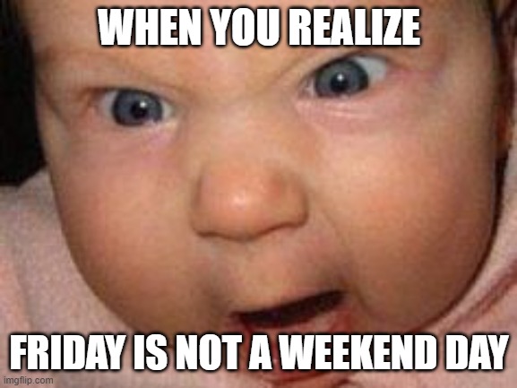 WHEN YOU REALIZE; FRIDAY IS NOT A WEEKEND DAY | image tagged in funny | made w/ Imgflip meme maker