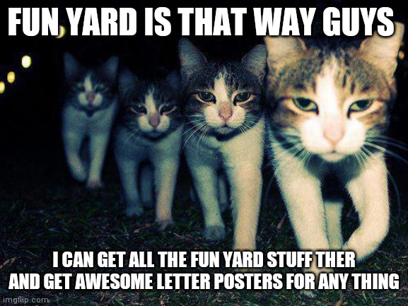 FUN YARD | FUN YARD IS THAT WAY GUYS; I CAN GET ALL THE FUN YARD STUFF THER AND GET AWESOME LETTER POSTERS FOR ANY THING | image tagged in fun stuff | made w/ Imgflip meme maker