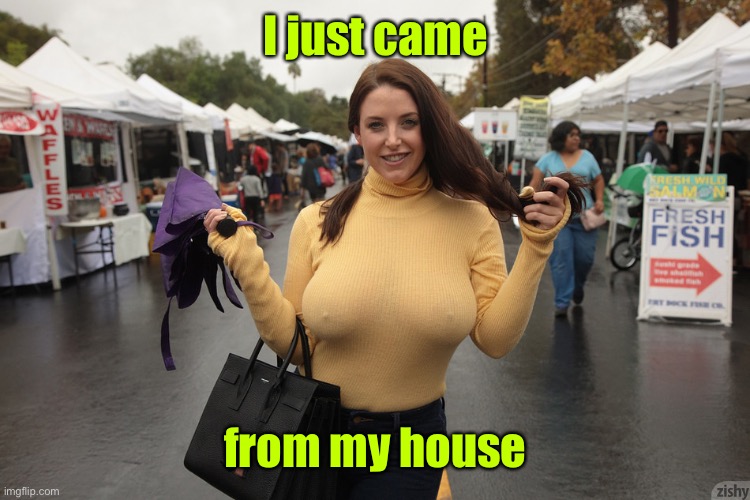 busty & braless with hard nipples | I just came from my house | image tagged in busty braless with hard nipples | made w/ Imgflip meme maker