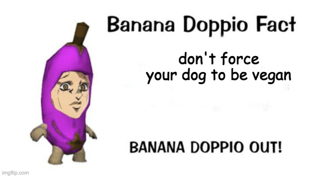 Banana Doppio | don't force your dog to be vegan | image tagged in banana doppio | made w/ Imgflip meme maker