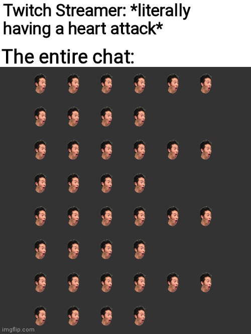 Twitch Streamer: *literally having a heart attack*; The entire chat: | made w/ Imgflip meme maker