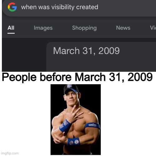 Wait I don’t see anybody | People before March 31, 2009 | image tagged in memes,blank transparent square,john cena | made w/ Imgflip meme maker