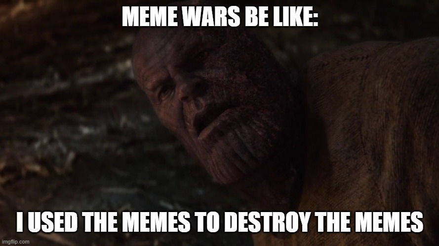 i used the stones to destroy the stones | MEME WARS BE LIKE:; I USED THE MEMES TO DESTROY THE MEMES | image tagged in i used the stones to destroy the stones | made w/ Imgflip meme maker