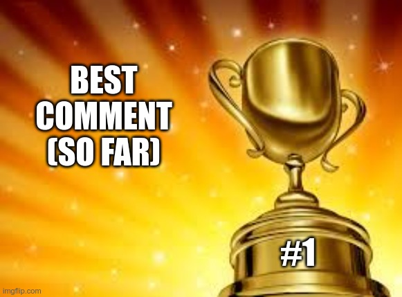 Award | BEST COMMENT (SO FAR) #1 | image tagged in award | made w/ Imgflip meme maker