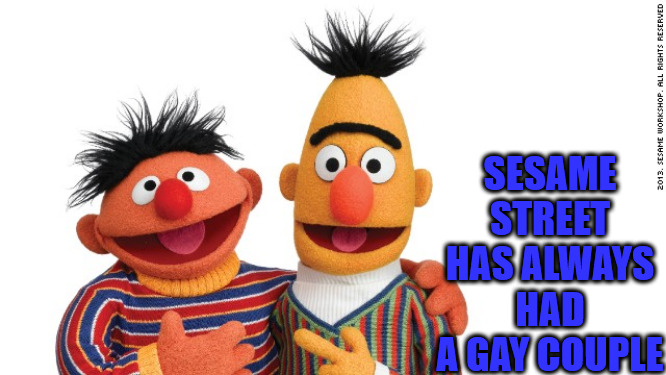Bert and Ernie | SESAME STREET HAS ALWAYS HAD A GAY COUPLE | image tagged in bert and ernie | made w/ Imgflip meme maker
