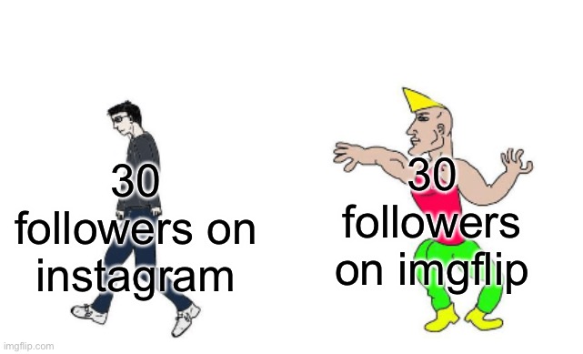 Virgin vs Chad | 30 followers on imgflip; 30 followers on instagram | image tagged in virgin vs chad | made w/ Imgflip meme maker