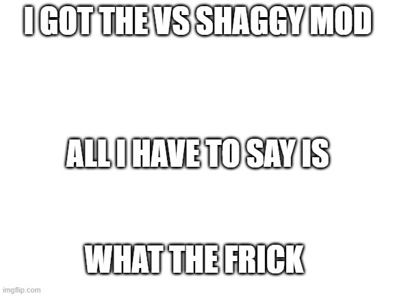Blank White Template | I GOT THE VS SHAGGY MOD; ALL I HAVE TO SAY IS; WHAT THE FRICK | image tagged in blank white template,friday night funkin,fnf | made w/ Imgflip meme maker
