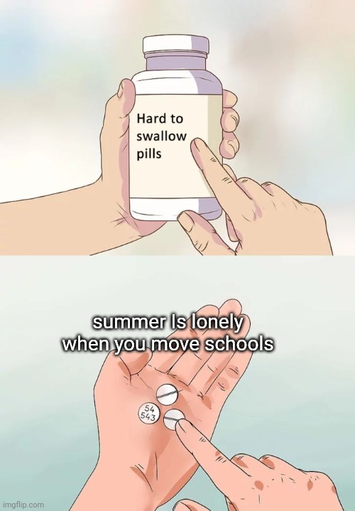 Sad | summer Is lonely when you move schools | image tagged in memes,hard to swallow pills | made w/ Imgflip meme maker