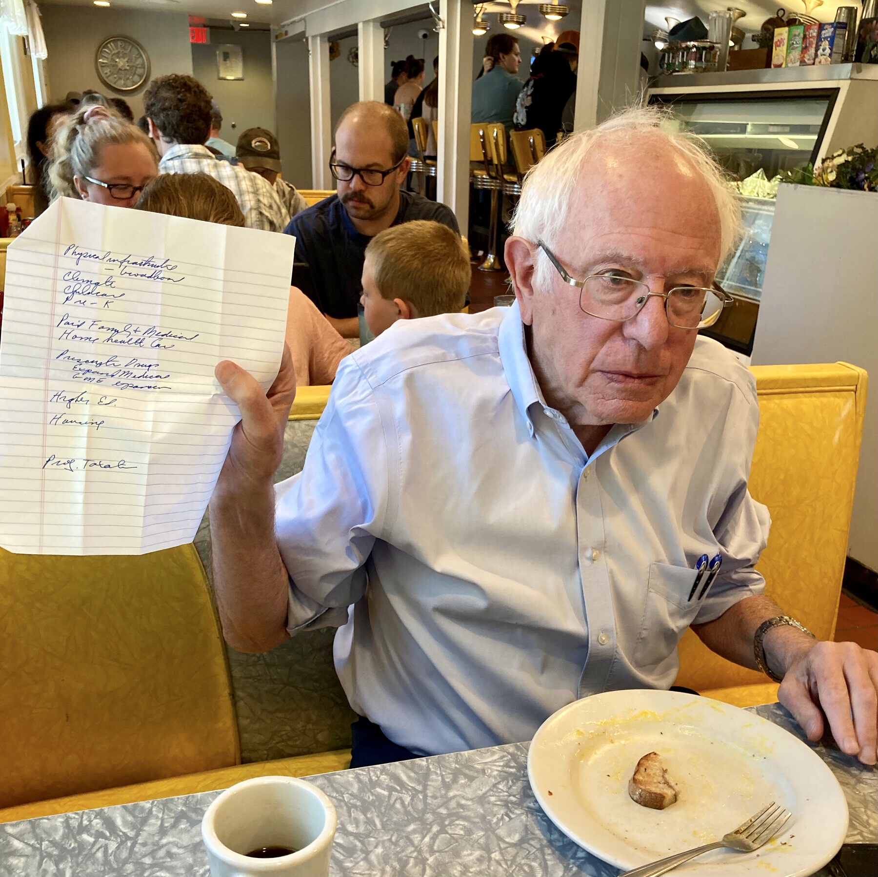 High Quality Bernie with diner list Blank Meme Template