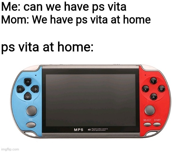 if ps vita and nintendo switch had a baby | Me: can we have ps vita; Mom: We have ps vita at home; ps vita at home: | image tagged in memes,ps vita,nintendo switch | made w/ Imgflip meme maker