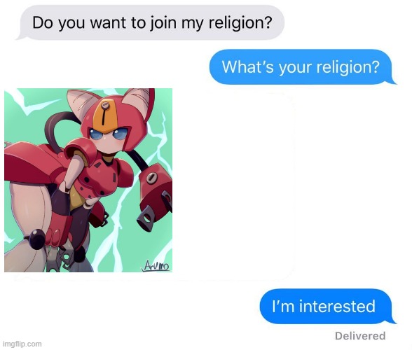 O-ho, robogirl.. | image tagged in whats your religion,memes,anime | made w/ Imgflip meme maker