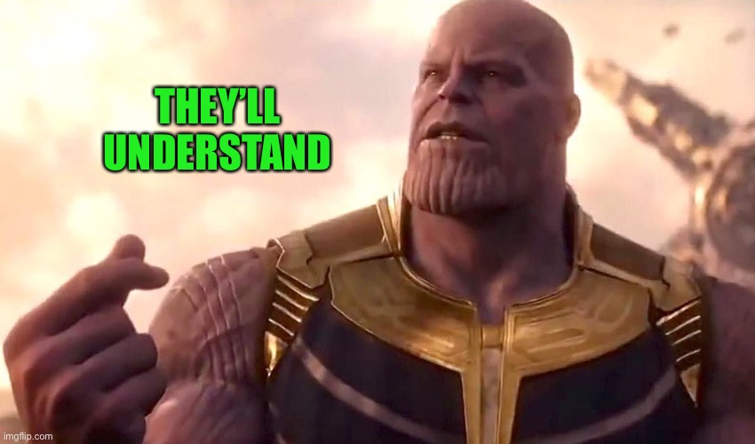 thanos snap | THEY’LL UNDERSTAND | image tagged in thanos snap | made w/ Imgflip meme maker