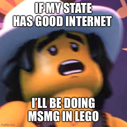 Cole | IF MY STATE HAS GOOD INTERNET; I’LL BE DOING MSMG IN LEGO | image tagged in cole | made w/ Imgflip meme maker