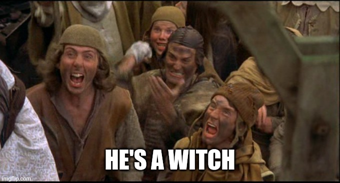 Monty Python witch | HE'S A WITCH | image tagged in monty python witch | made w/ Imgflip meme maker