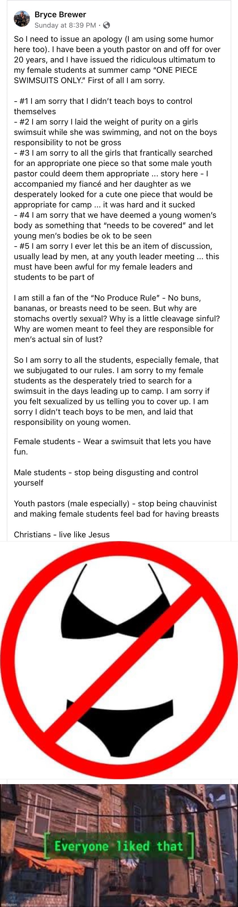 Amazing personal growth and humility from this pastor. | image tagged in pastor bans bikinis,no bikinis,everyone liked that | made w/ Imgflip meme maker