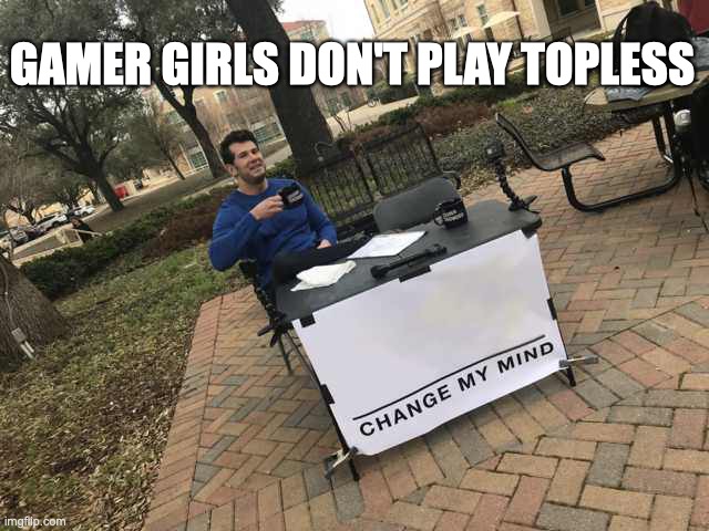 Topless gamer girls | GAMER GIRLS DON'T PLAY TOPLESS | image tagged in prove me wrong | made w/ Imgflip meme maker
