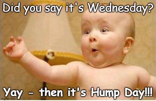 Hump Day | Did you say it's Wednesday? Yay - then it's Hump Day!!! | image tagged in excited baby,wednesday,hump day,work,drink,mid week | made w/ Imgflip meme maker