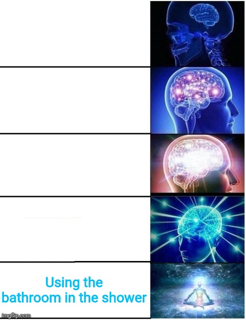 Expanding Brain 5 Panel | Using the bathroom in the shower | image tagged in expanding brain 5 panel | made w/ Imgflip meme maker