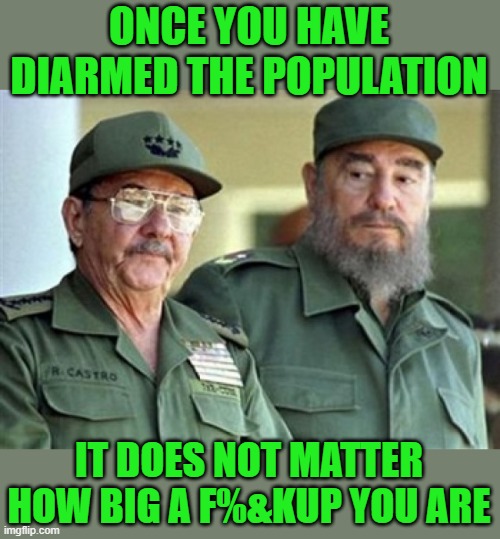 yep | ONCE YOU HAVE DIARMED THE POPULATION; IT DOES NOT MATTER HOW BIG A F%&KUP YOU ARE | image tagged in politics,democrats,socialism,fascism | made w/ Imgflip meme maker