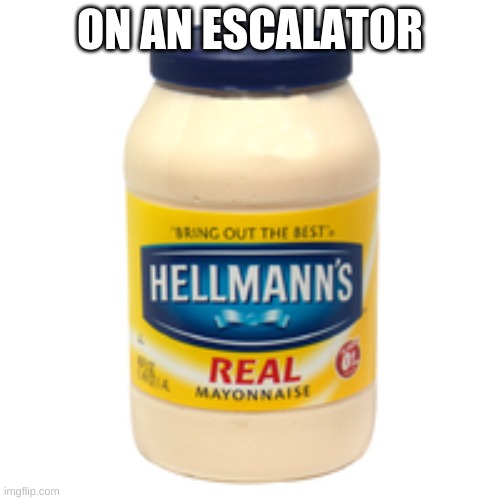 its going up stairs so see you later | ON AN ESCALATOR | image tagged in mayonnaise | made w/ Imgflip meme maker