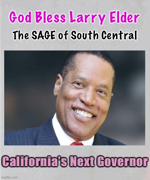 THE Man With the Plan - He’s Got My Vote | God Bless Larry Elder; The SAGE of South Central; California’s Next Governor | image tagged in blue states need red governors,republicans can fix the dem problems,dems are marxists,dems hate america,go larry | made w/ Imgflip meme maker