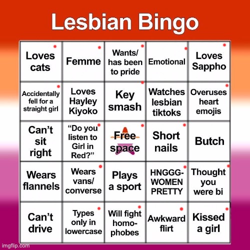 Lesbian bingo | image tagged in lesbian bingo | made w/ Imgflip meme maker