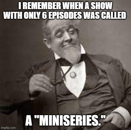 back in my day | I REMEMBER WHEN A SHOW WITH ONLY 6 EPISODES WAS CALLED; A "MINISERIES." | image tagged in back in my day | made w/ Imgflip meme maker