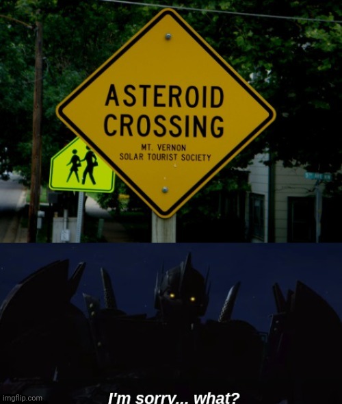 Asteroid Crossing | image tagged in i'm sorry what,reposts,repost,memes,funny signs,asteroid | made w/ Imgflip meme maker