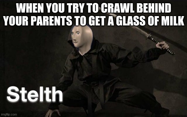 Mission Lactose Intolerant | WHEN YOU TRY TO CRAWL BEHIND YOUR PARENTS TO GET A GLASS OF MILK | image tagged in stelth | made w/ Imgflip meme maker