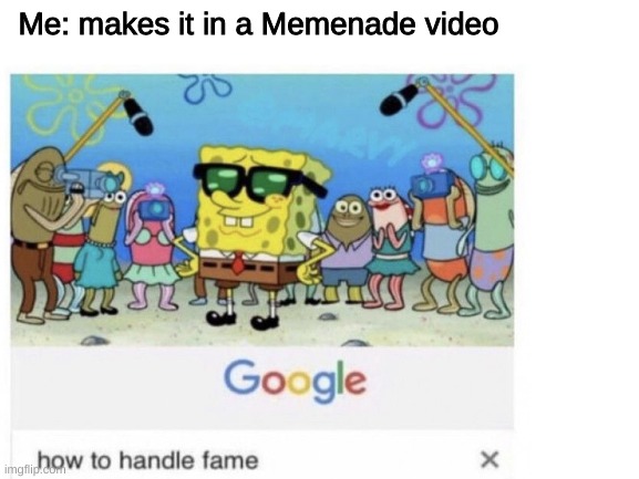 Me: makes it in a Memenade video | image tagged in memenade,how to handle fame | made w/ Imgflip meme maker