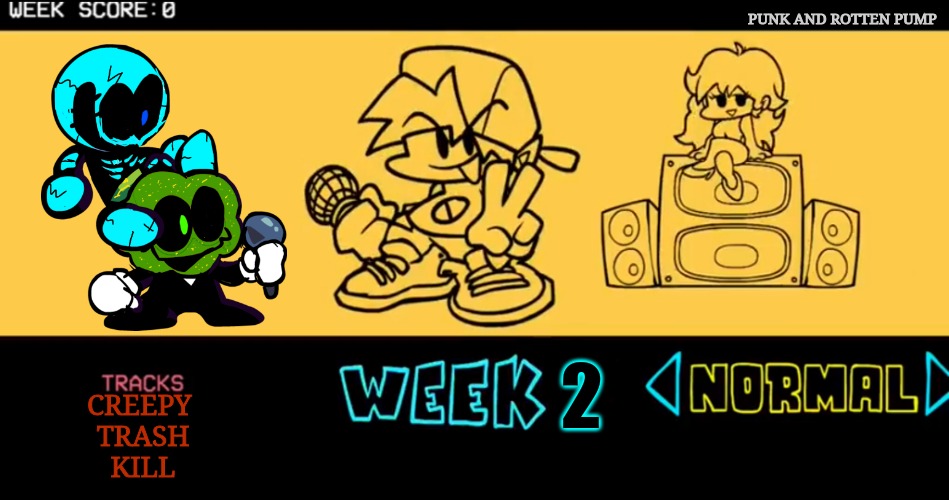 FNF custom week | PUNK AND ROTTEN PUMP; 2; CREEPY 
TRASH
KILL | image tagged in fnf custom week | made w/ Imgflip meme maker