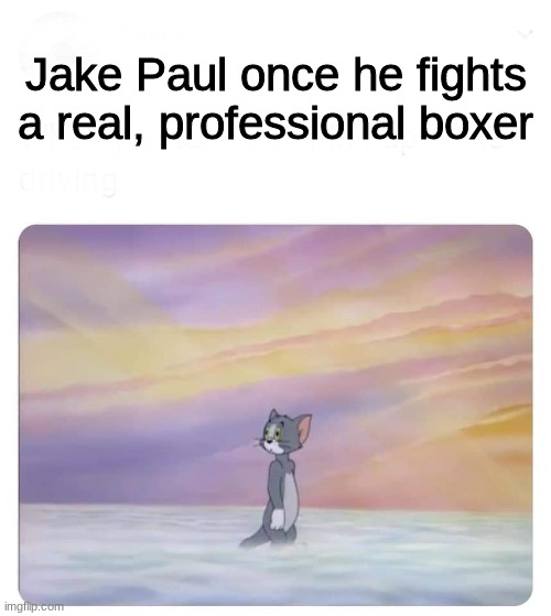 Who misses real boxing and doesn't want money grabs | Jake Paul once he fights a real, professional boxer | image tagged in tom in heaven,boxing | made w/ Imgflip meme maker
