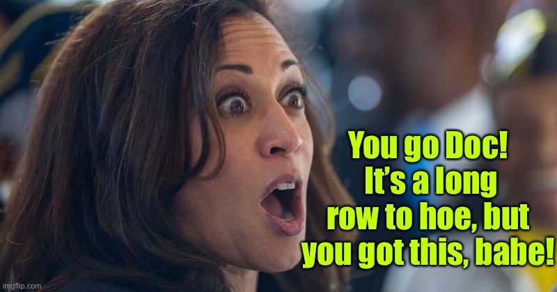 kamala harriss | You go Doc!  It’s a long row to hoe, but you got this, babe! | image tagged in kamala harriss | made w/ Imgflip meme maker