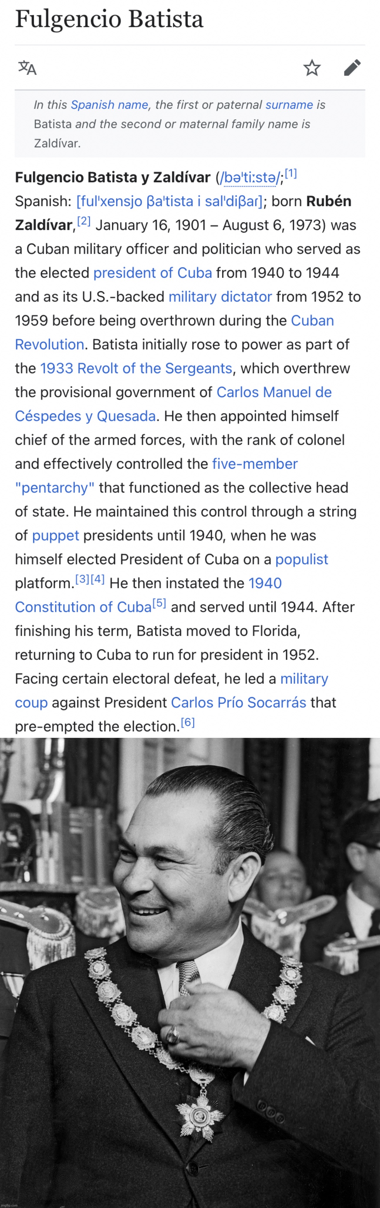 Cuba was probably better off under Batista, tbh. But his crimes led to Castro’s rise. | image tagged in fulgencio batista | made w/ Imgflip meme maker