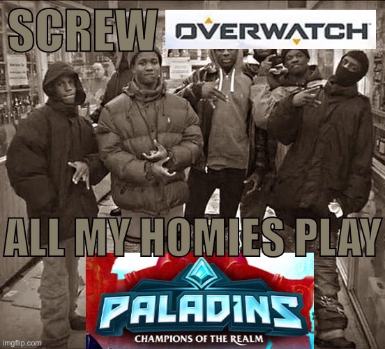 Paladins is really cool, and free to play. Not sponsored btw | SCREW; ALL MY HOMIES PLAY | image tagged in all my homies,paladins,oh wow are you actually reading these tags,why are you reading this,mayonnaise,never gonna give you up | made w/ Imgflip meme maker