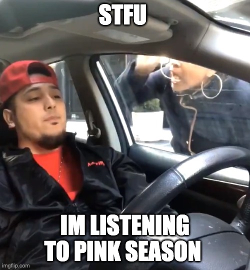stfu im listening to |  STFU; IM LISTENING TO PINK SEASON | image tagged in stfu im listening to | made w/ Imgflip meme maker