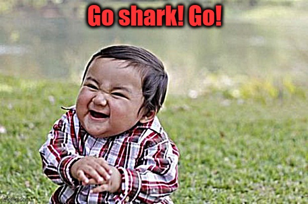 Evil Toddler Meme | Go shark! Go! | image tagged in memes,evil toddler | made w/ Imgflip meme maker