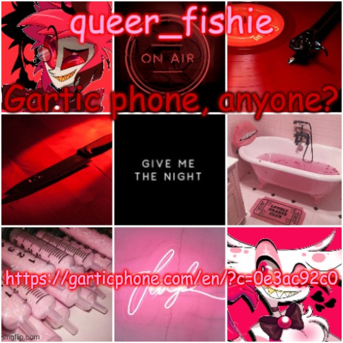 queer_fishie's Alastor x Angel dust temp | Gartic phone, anyone? https://garticphone.com/en/?c=0e3ac92c0 | image tagged in queer_fishie's alastor x angel dust temp | made w/ Imgflip meme maker