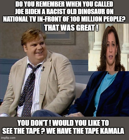 yep | DO YOU REMEMBER WHEN YOU CALLED JOE BIDEN A RACIST OLD DINOSAUR ON NATIONAL TV IN-FRONT OF 100 MILLION PEOPLE? THAT WAS GREAT ! YOU DON'T ! WOULD YOU LIKE TO SEE THE TAPE ? WE HAVE THE TAPE KAMALA | image tagged in democrats,hypocrisy,fascism | made w/ Imgflip meme maker