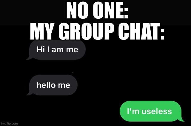 It’s a great dynamic | NO ONE:
MY GROUP CHAT: | image tagged in dad jokes,group chats,texting | made w/ Imgflip meme maker