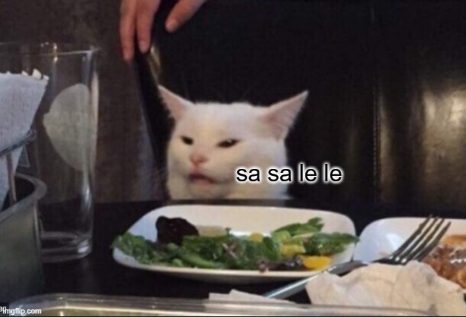 cat eating salad | sa sa le le | image tagged in cat eating salad | made w/ Imgflip meme maker